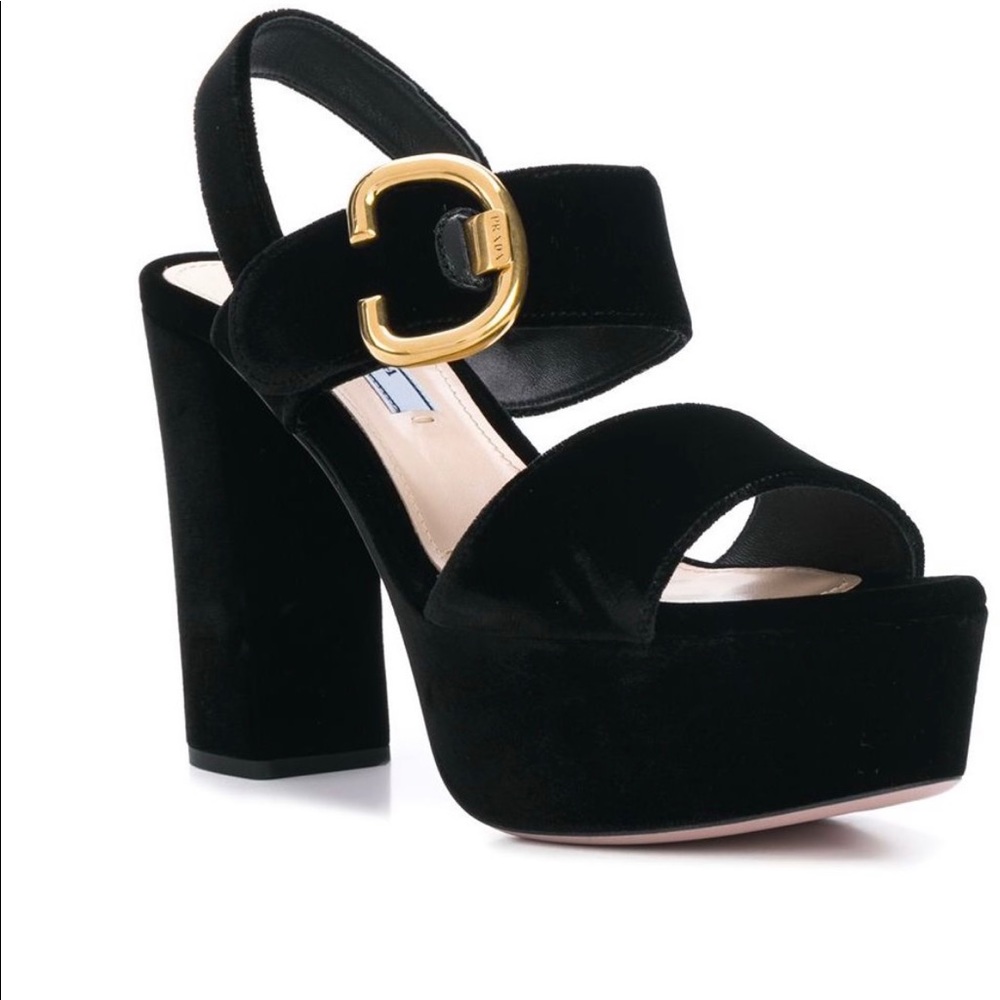 Prada black chunky heel platform sandals